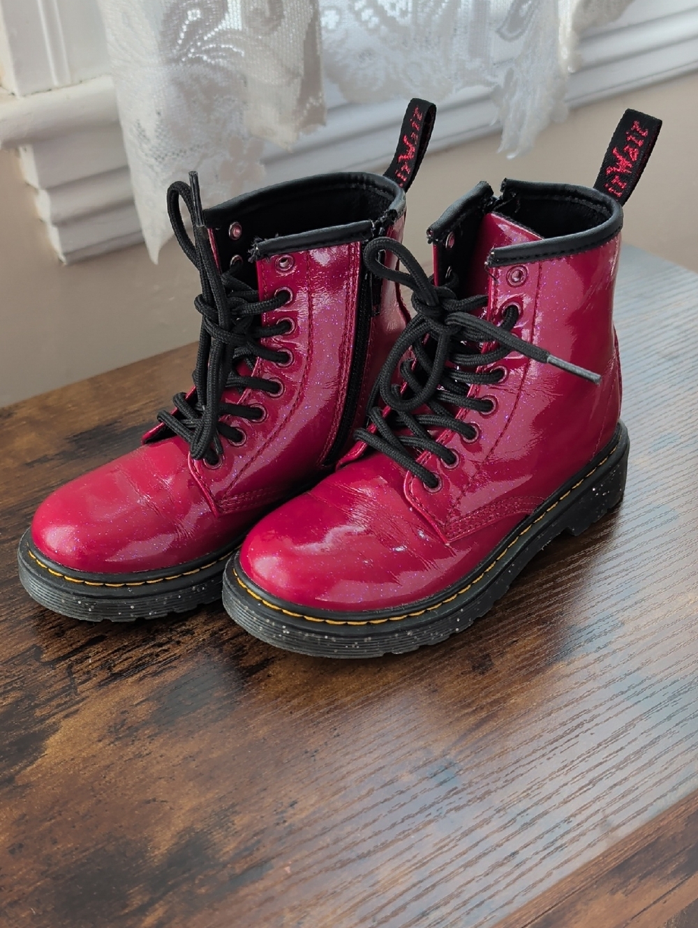 Doctor Martens Junior Kids Red Leather Glitter Boot